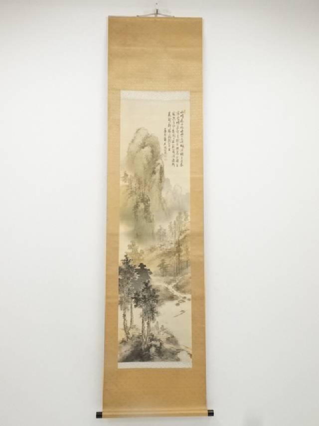 掛け軸2点／84、85［山水楼亭之図］＆［赤牡丹］肉筆 木箱無し