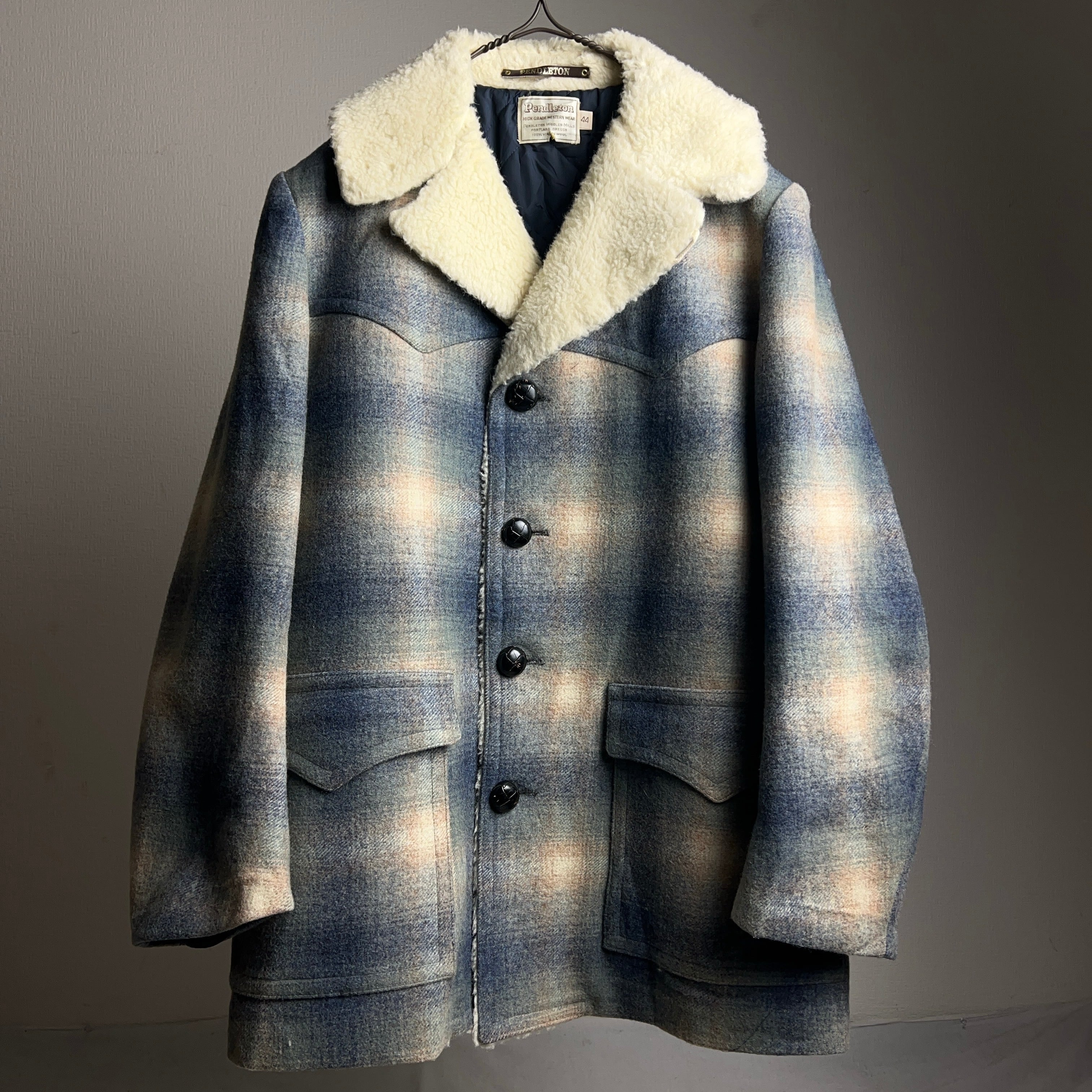 70's~ PENDLETON Ombre Plaid Wool Coat 70年代 ペンドルトン ウール