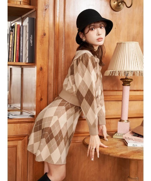 セール】アーガイルチェックニットアンサンブル（ワンピース）｜Darich