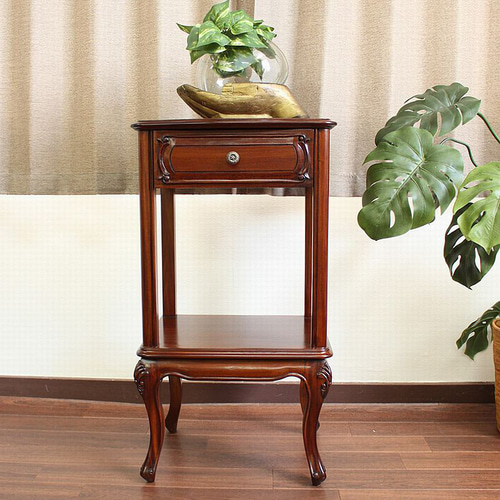 マホガニー サイドテーブル 引出しつき 無垢 木製 猫脚 キャビネット