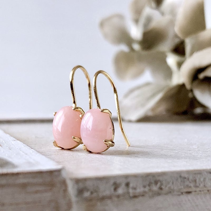 天然石ピンクオパール18kgpフックピアス 10月誕生石 Pink Opal pierce 8