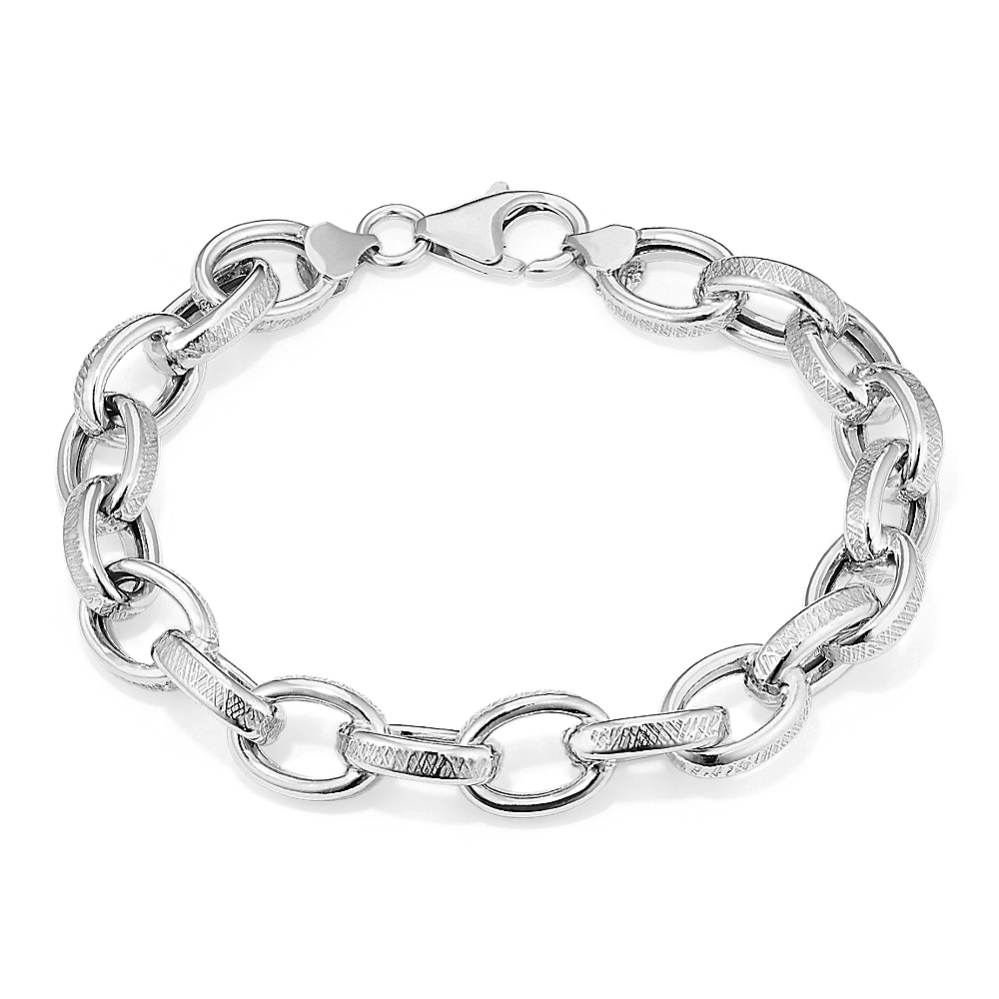 Crosshatch Rolo Chain Bracelet in Sterling Silver | Shane Co.