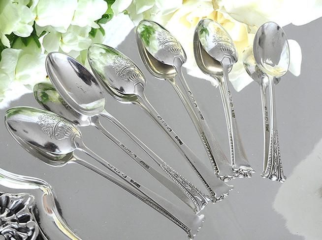 純銀】1893年 バックピクチャー（フラワーバスケット）ティースプーン6