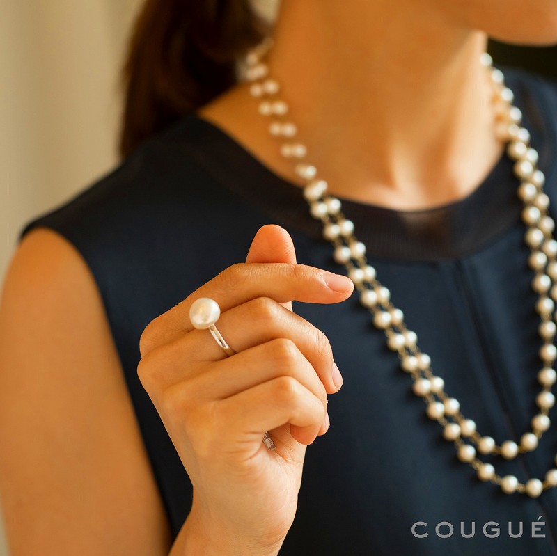 10金ホワイトゴールド ハイクオリティ淡水バロックパールリング