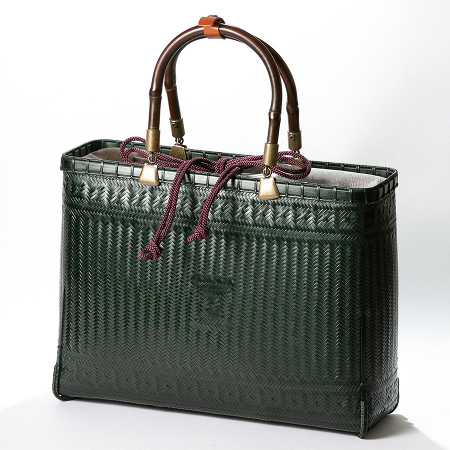 べっぷ竹細工もりぐち＞桝模様網代編みかごバッグ・漆黒 | 大分県別府