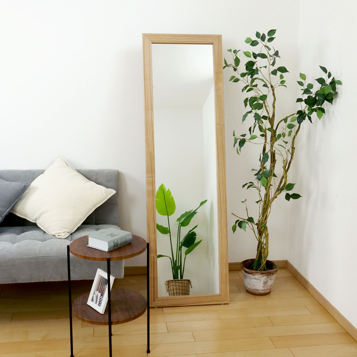 東谷 スタンドミラー 全身 木枠 飛散防止 45×147cm （ 姿見 鏡 ミラー
