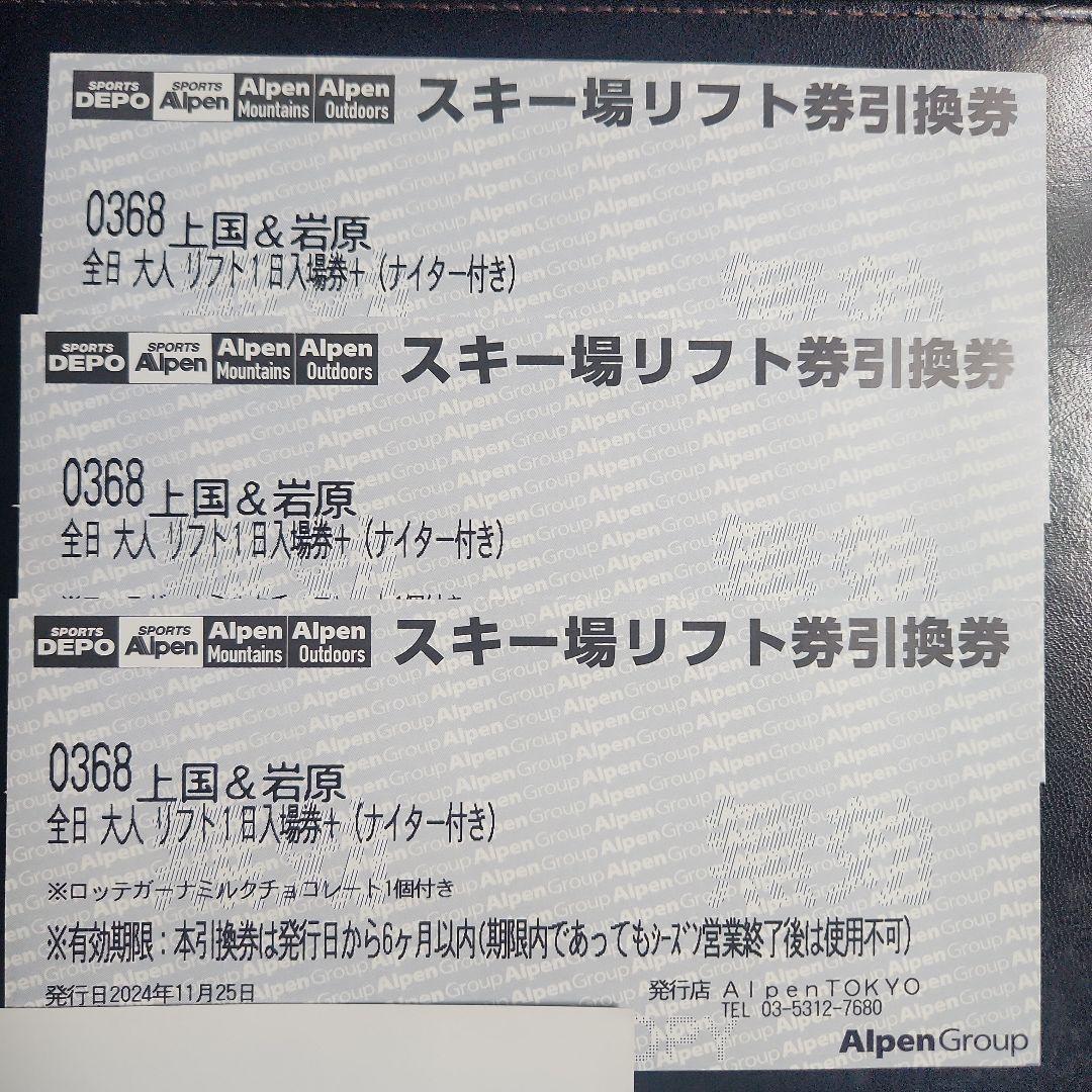 上越国際スキー場、岩原スキー場リフト引き換え券3枚 上越国際スキー場 岩原スキー場 1日入場券+ 大人1枚 こども1枚 親子