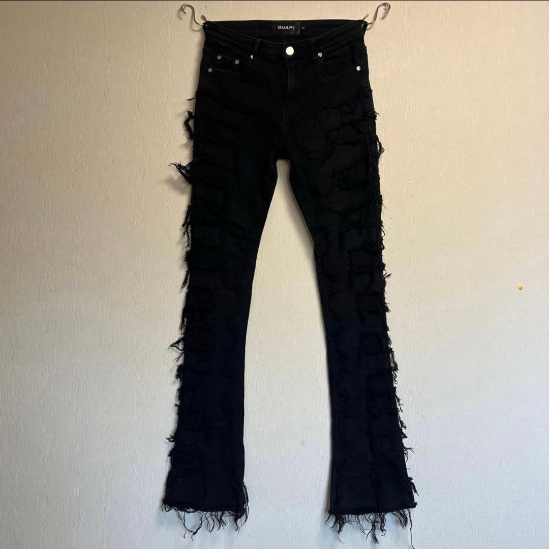 guapi ダメージ フレアデニム 30サイズ 楽天市場】GUAPI グアピ フレアデニムパンツ 28-32インチ ブラック/黒