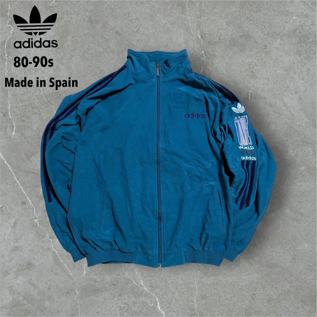 【M31】80-90sスペイン製adidasベロアトラックジャケット緑紺3ライン M31】80-90sスペイン製adidasベロアトラックジャケット緑紺3ライン
