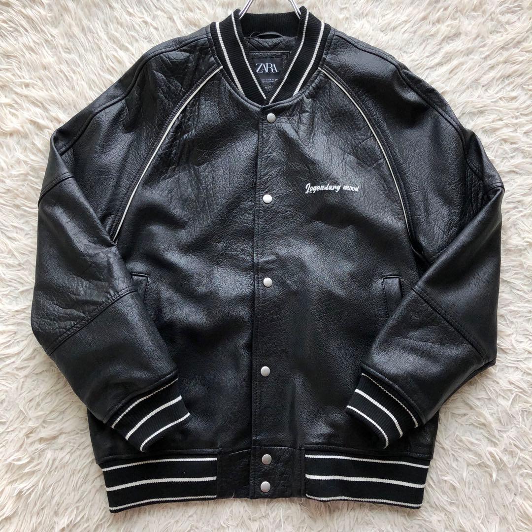 新品未使用 L相当 本革オールレザー】ザラ スタジャン 黒 水牛 刺繍